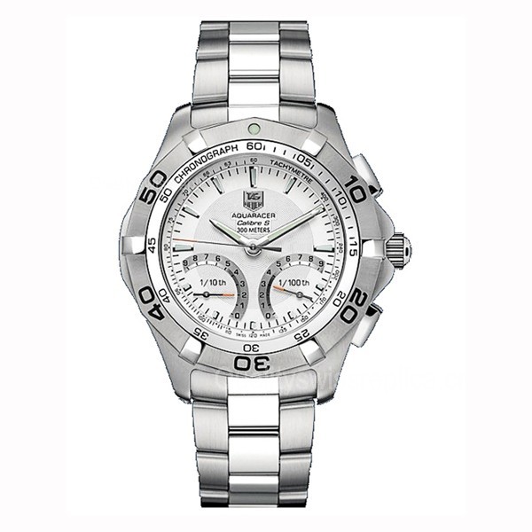 Tag Heuer Aquaracer Quartz Chronograph-White Dial Index Hour Markers-Stainless Steel Bracelet 