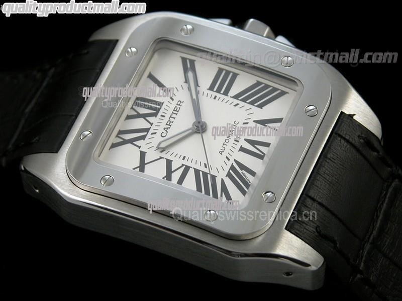 Cartier Santos 100 Swiss Automatic Watch-White Dial W20106X8-44.20mm