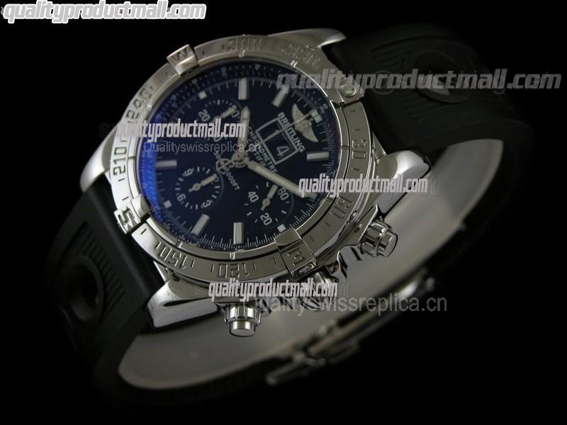 Breitling Avenger Blackbird Big Date Chronograph-Blue Dial Blue Subdials-Black Ocean Diver Rubber Strap