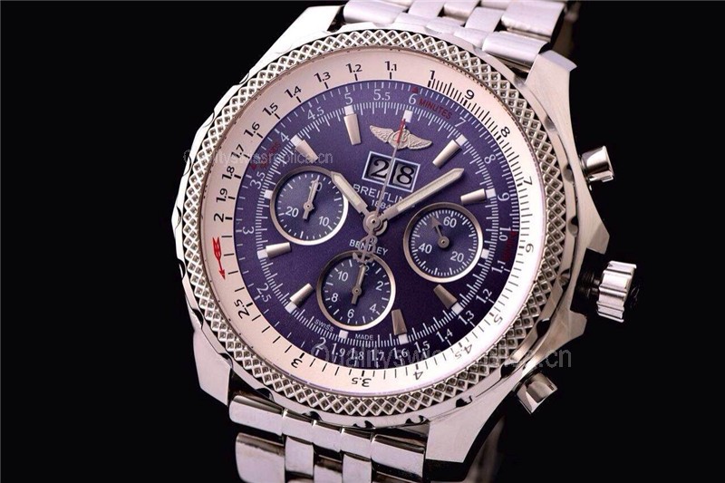 Breitling Bentley 6.75 Big Date Chronograph-Blue Dial Blue Subdials-Stainless Steel Bracelet