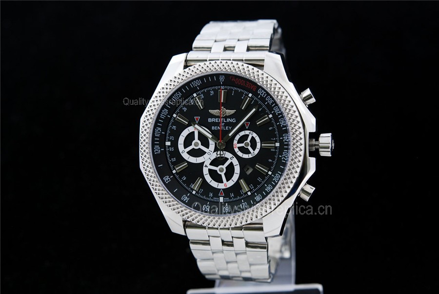 Breitling Bentley Swiss Automatic Watch- White Subdial Steel Strap