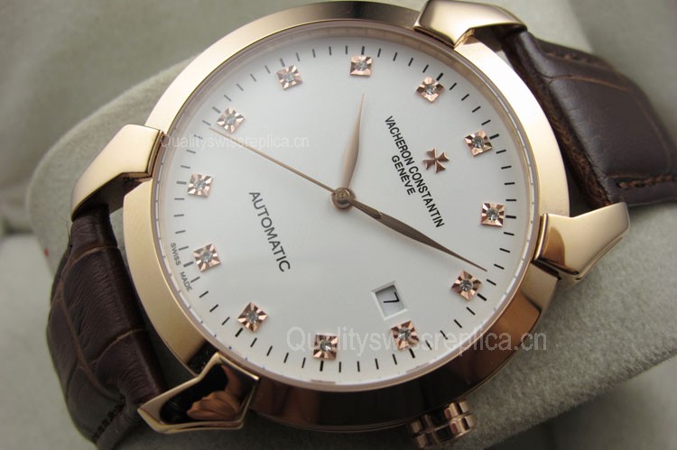 Vacheron Constantin Malte Swiss 2824 Movement Rose Gold Watch-White