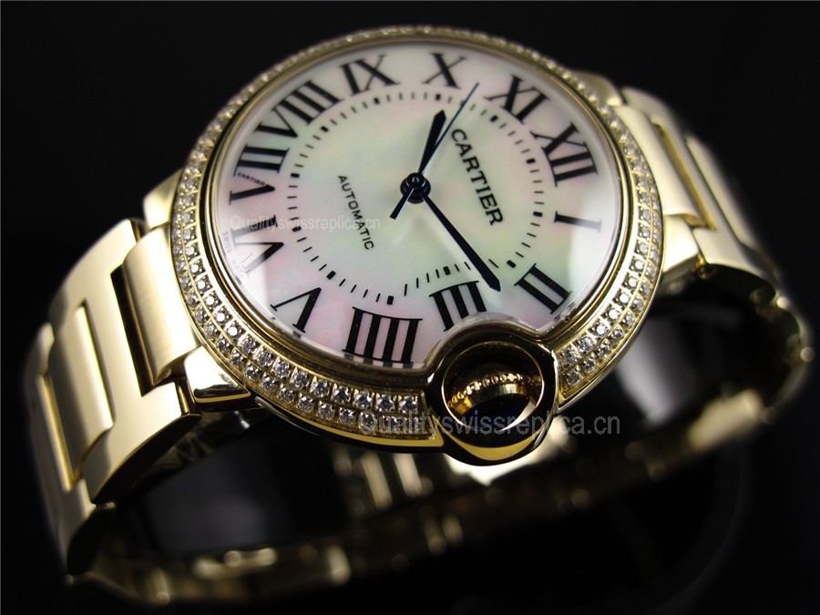 Cartier Ballon Bleu Swiss ETA 2671Automatic Watch Pink Dial Diamonds Bezel Full Gold