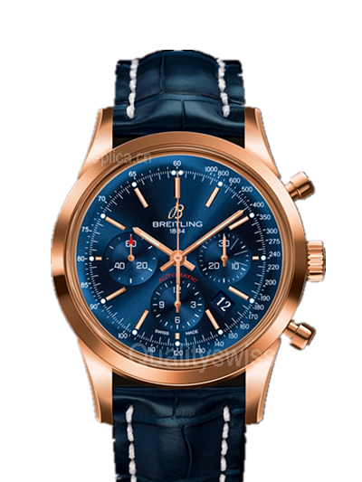 Breitling Transocean Automatic Chronograph Rose Gold Blue Dial 43mm