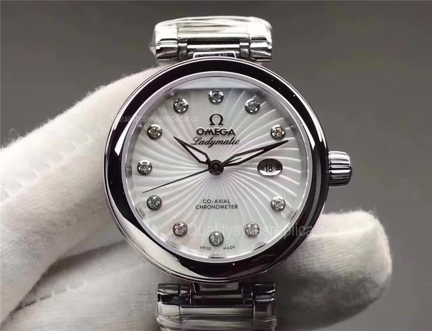 Omega Ladymatic Swiss Automatic Watch-White Coral Design Dial-Stainless Steel link