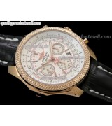 Breitling Bentley 30S Chronograph 18K Rose Gold-White Dial White Subdials-Black Leather Bracelet