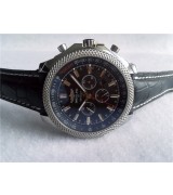 Breitling Bentley 30 S Swiss Automatic Watch- Black Dial Black Leather Strap
