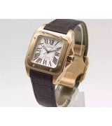 Cartier Santos Women Watch Automatic-White Dial Brown Leather Strap