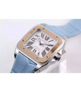 Cartier Santos Women Watch Automatic-White Dial Baby Blue Leather Strap