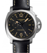 Panerai Luminor GMT Automatic Watch-Black Dial Black Leather PAM00531
