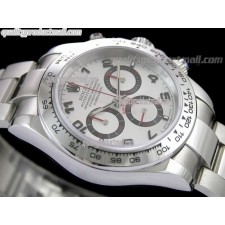 Rolex Daytona Swiss Chronograph-White Dial Silver Subdials-Red Chronograph-Stainless Steel Oyster Bracelet