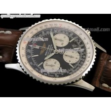 Breitling Navitimer Chronometre-Black Dial Index Hour Markers-Brown Leather Strap