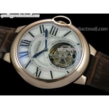 Cartier Blue Ballon Flying Tourbillon Watch 18K Rose Gold-White Duo Tier Dial-Brown Leather Strap