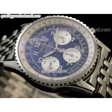 Breitling Navitimer Chronometre Chronograph-Blue Dial Numeral Markers-Stainless Steel Strap