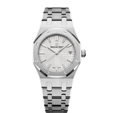 Audemars Piguet Royal Oak Ladies 77350ST Automatic Watch Silver White 34mm