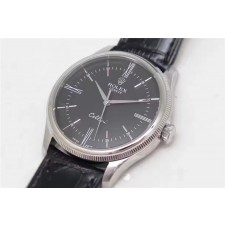 Rolex Cellini Time 50509 Swiss Automatic Watch-Black dial 18K White gold Pointer Hour markers -Black leather strap