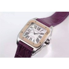 Cartier Santos Women Watch Automatic-White Dial Purple Leather Strap