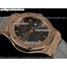 Hublot Classic Fusion Chronograph 18k Rose Gold-Black Dial Date Window-Gummy Leather Alligator Leather Strap