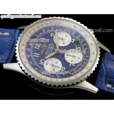 Breitling Navitimer Chronometre-Blue Dial Numeral Hour Markers-Blue Leather Strap