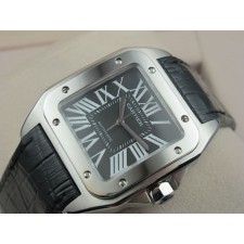 Cartier Santos 100th Anniversary Automatic Watch-Black Dial-Black Leather Strap 