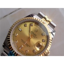Rolex Day Date Automatic Swiss Watch 18K Gold-Gold Dial Diamond Hour Markers-tainless Steel Jubilee Bracelet